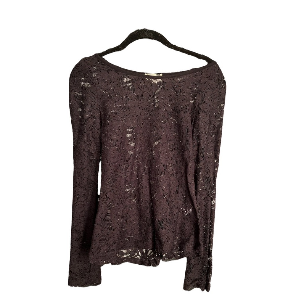 Lace Shirt Top Long Sleeve LA Hearts Medium Romantic Black Floral Flowers Pacsun - Picture 1 of 3